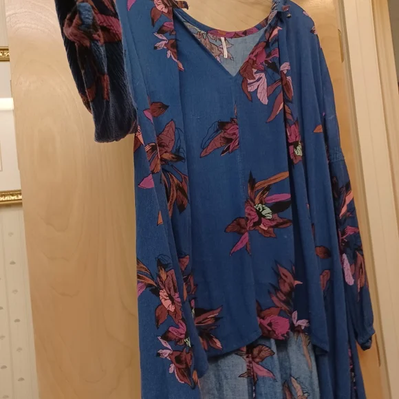 Free People Blue Floral navy magenta tunic dress M - Picture 2 of 13